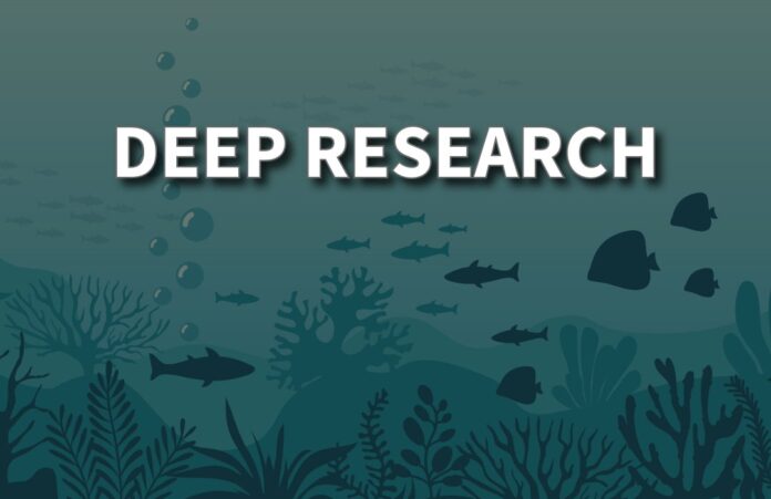 Illustration av Deep Research-processen, där avancerad analys och AI används för att granska data och upptäcka insikter