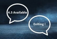 Pratbubbla med texten '4.5 available' riktad mot en annan pratbubbla med texten 'Exciting!', symboliserar interaktiv kommunikation och betygsättning.