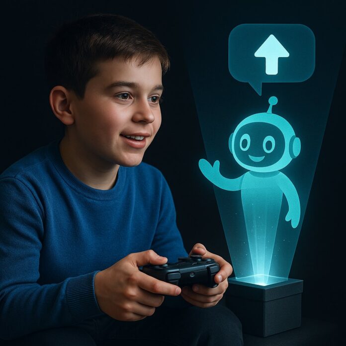 Boy assisted during game play - AI image
