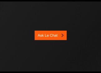 Ask Le Chat – vit text på orange bakgrund med svart bakgrund, stilren och kontraststark design