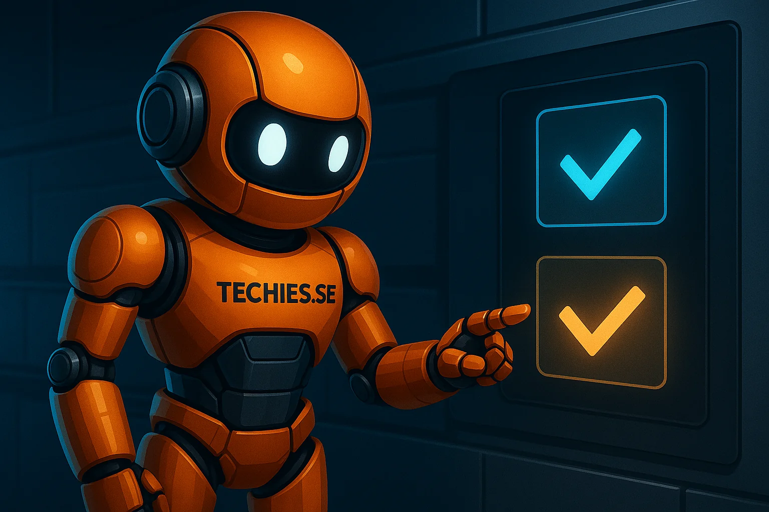 Techies-roboten – skimrande orange med turkosa detaljer