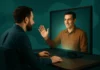 Två personer möts via va som skulle kunna vara Google Beam – en realistisk 3D-videolösning där en livslevande projektion visas på en skärm, vilket skapar ögonkontakt och fysisk närvarokänsla i det digitala mötet