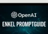 Visuell promptguide med texten “Enkel promptguide” och OpenAI-logotypen på en tech-inspirerad datorskärm i turkos miljö