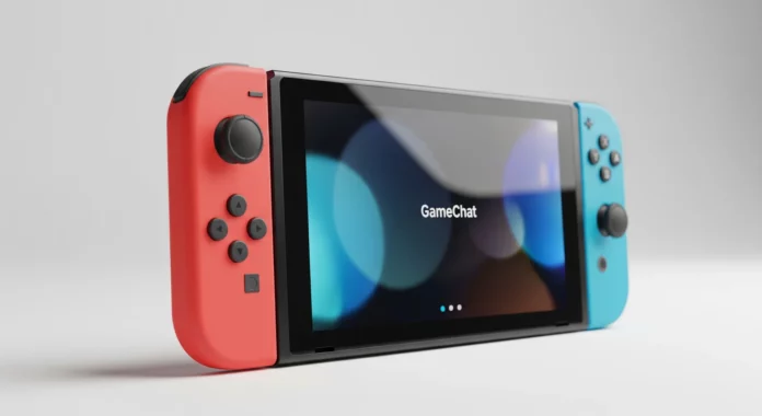 Nintendo Switch 2 illustration, handhållen konsol, med Game Chat
