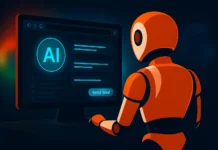 Techies-roboten i orange interagerar med AI-baserad webbläsare från OpenAI