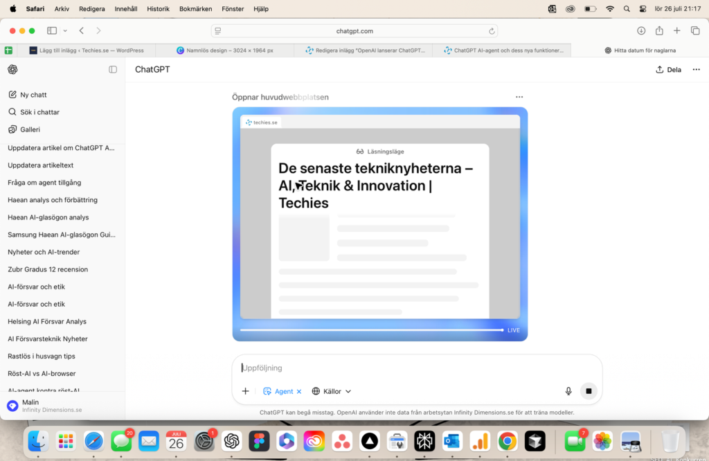 Ber chatGPT agents att ta fram de senaste artiklarna på Techies.se