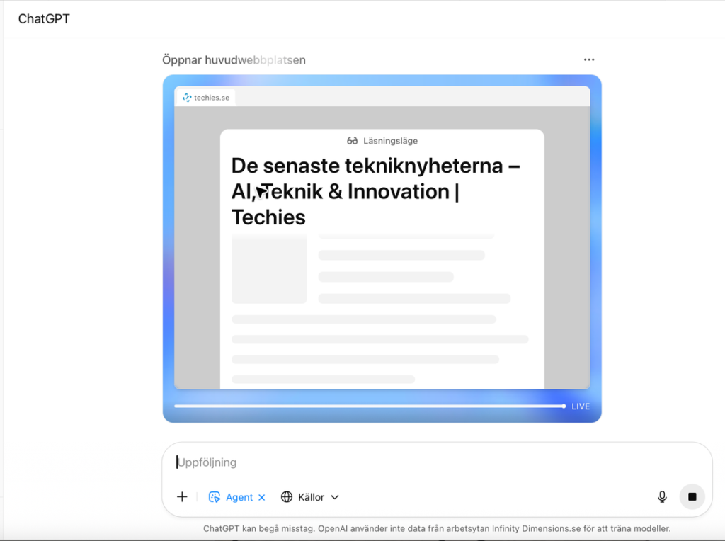 Ber chatGPT agents att ta fram de senaste artiklarna på Techies.se