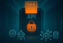 Illustration av en låst API-port som symboliserar begränsad åtkomst till AI-modeller som Claude och GPT, relevant för Techies.se:s artikel om D-4-klausulen och API-kontroll.