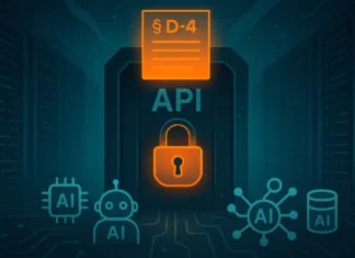 Illustration av en låst API-port som symboliserar begränsad åtkomst till AI-modeller som Claude och GPT, relevant för Techies.se:s artikel om D-4-klausulen och API-kontroll.