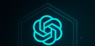 Futuristisk illustration av ChatGPT 5 och OpenAI-loggan i mörk och turkos Techies-design